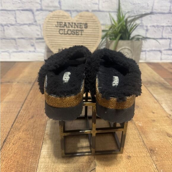 BIRKENSTOCK Papillio Daytona Shearling Slide Sandals Black 40 / 9 US - Picture 12 of 14